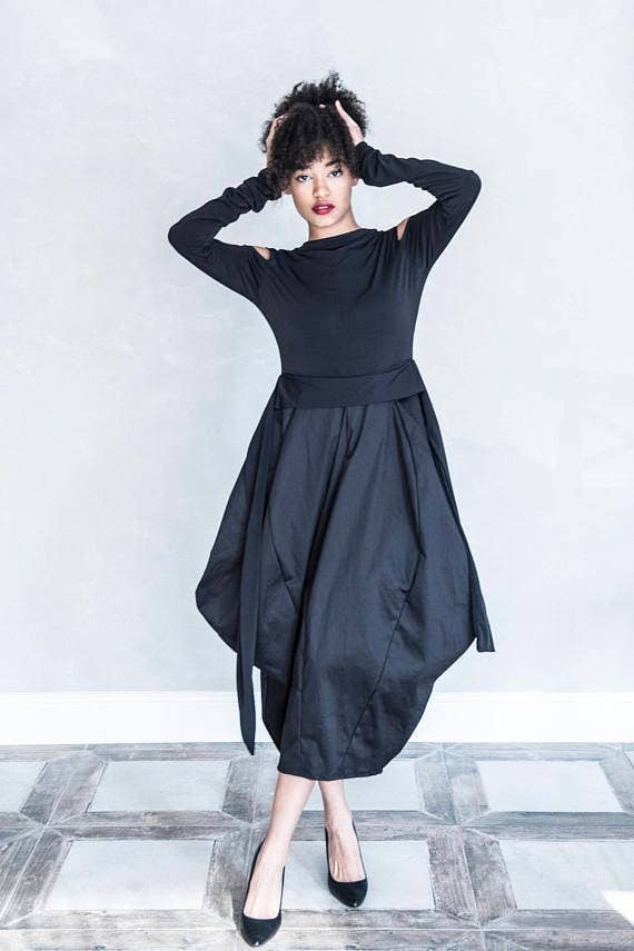 RALELE EOOD - Vendita all'ingrosso Vestito - Donna - Abito nero extravagant taglie forti, stile steampunk, casual0