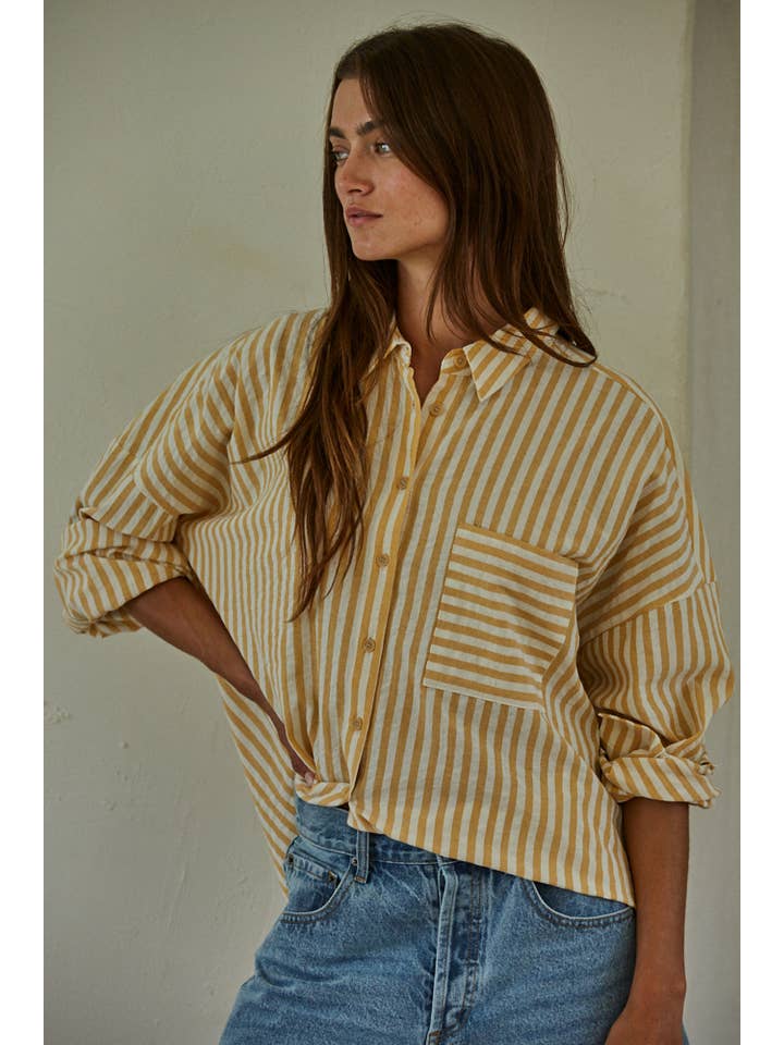 Mustard Ivory L7873 | Woven Cotton Polyester Striped Buttondown Shirt for wholesale on Faire
