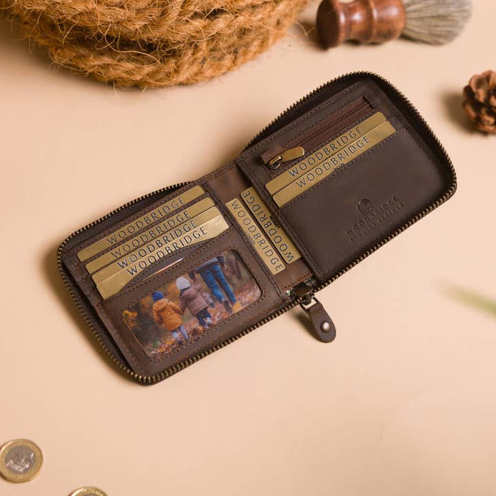 Woodbridge Herre Rustik Brun Lynlås Læderpung for engroshandel hos Redbrick