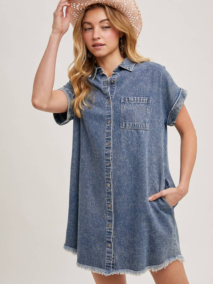 Bluivy - Wholesale Dress - Women's - FRAYED HEM DENIM SHIRT DRESS10