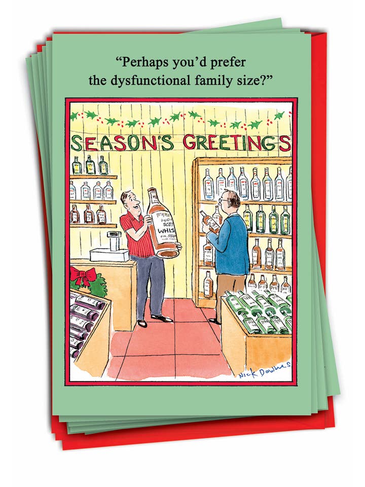 Caja de 12 tarjetas de Navidad con diseño de familia disfuncional para venta al por mayor de NobleWorks