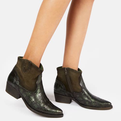 Green Women's Leather Cowboy Ankle Boots West D557 Dunlam Marvin for wholesale on Faire