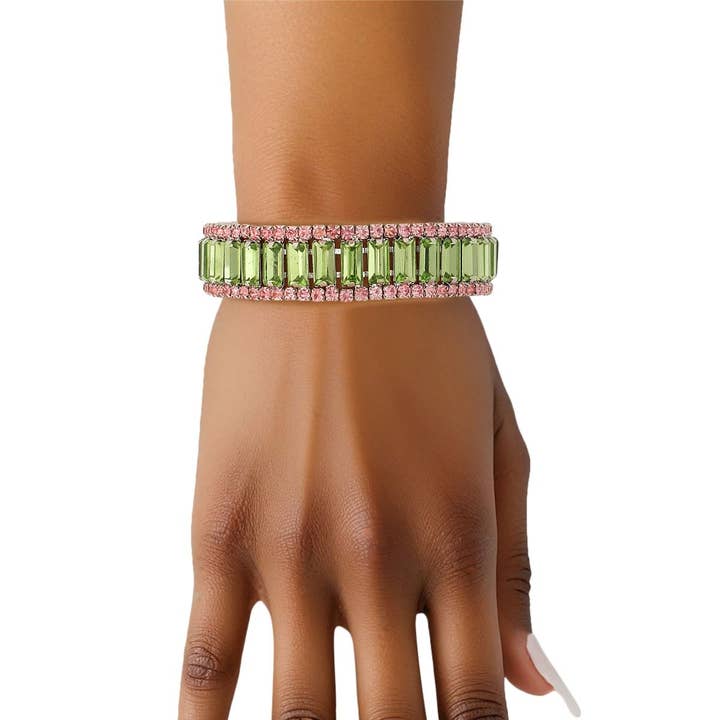AKA Sorority Green Baguette Bling Tennis Bracelet for wholesale on Faire
