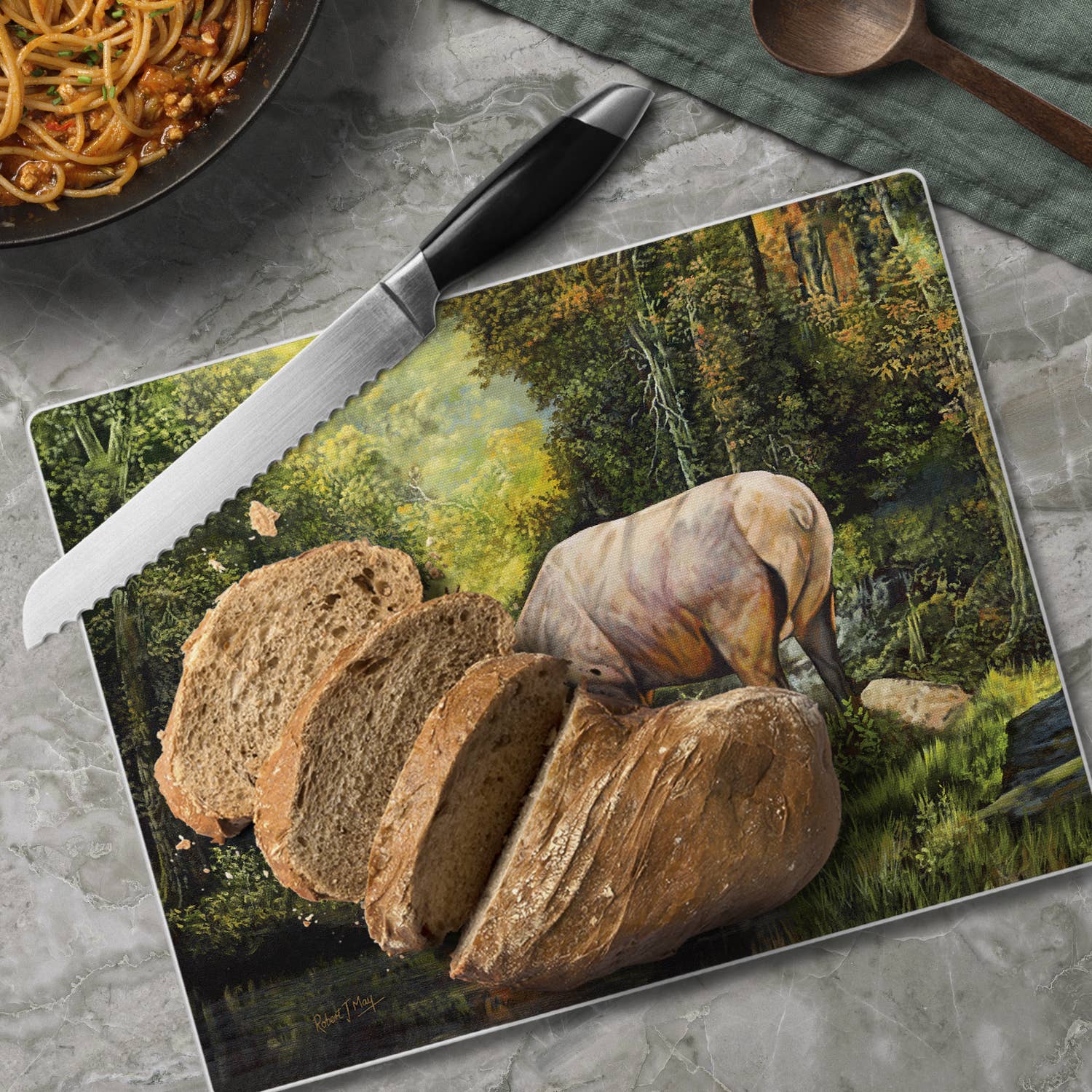 CounterArt/Highland Home/Thirstystone/CoasterStone – wholesale Cutting board – "Tranquil Elk" 3mm Heat Tolerant Glass Cutting Board 10" x 84