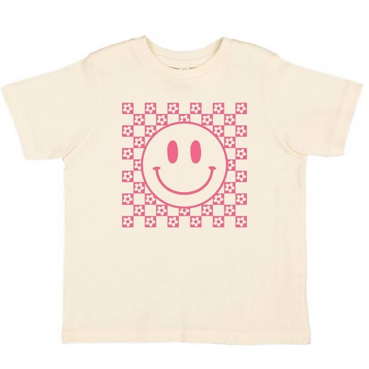 Rosafarbenes Smiley Checker Kurzarm-T-Shirt — Natur für den Großhandel von Sweet Wink