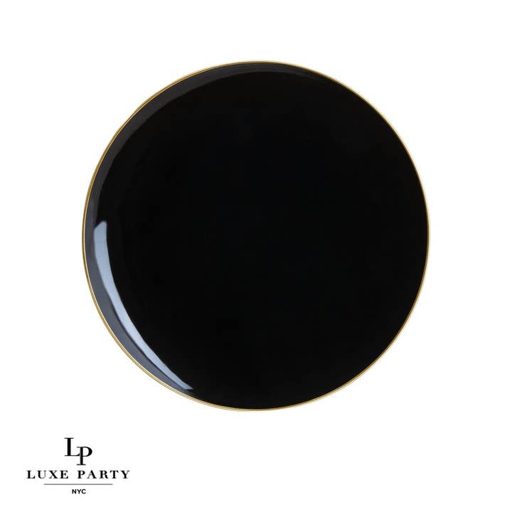 Luxe Party - Wholesale Disposable Plate - Round Black • Gold Plastic Plates | 10 Pack