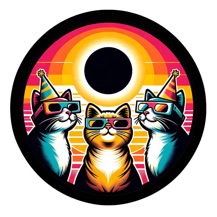 Solar eclipse cats with glasses sticker for wholesale by Stick to it creations