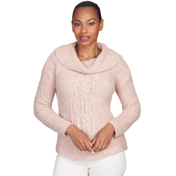 Misty Rose Cable Front Cowl Neck Sweater for wholesale by Skye's the Limit