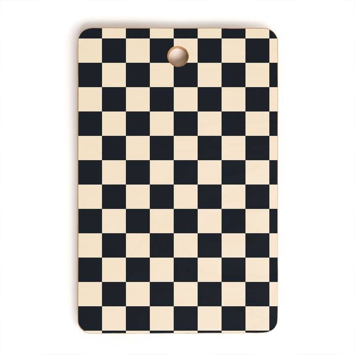 Deny Designs - Wholesale Cutting Board - Cuss Yeah Designs Black Cream Checker Cutting Board Rec