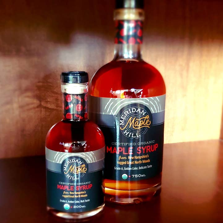 Meridan Hill Maple Farm - Venta al por mayor Sirope de arce - Jarabe de Arce Puro Orgánico NH en Botella de Vidrio Leo