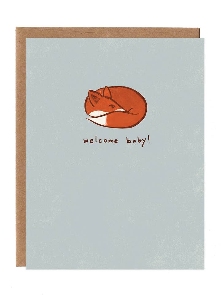 Welcome Baby Fox Carte pour la vente par Orange Twist Studio LLC