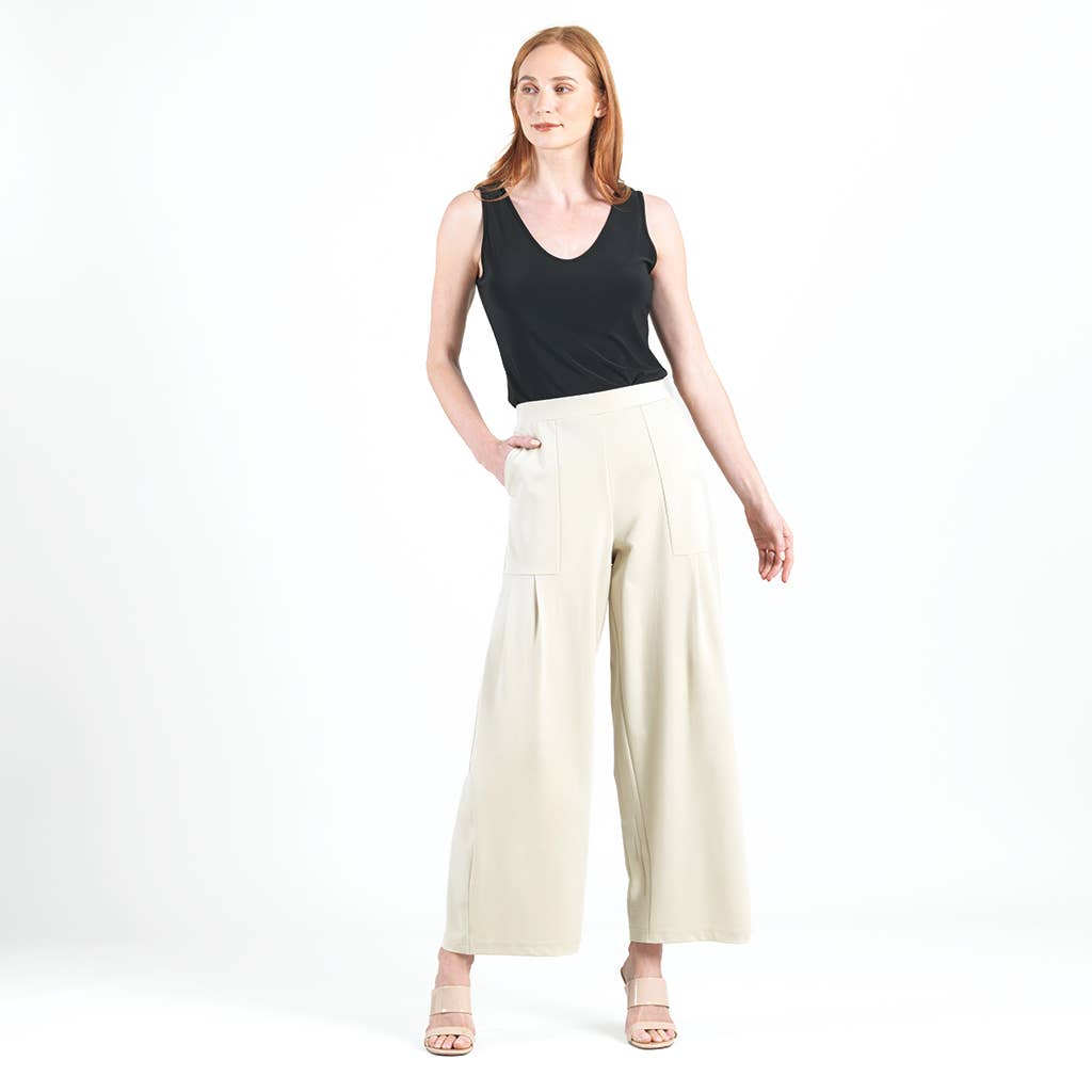 Clara Sunwoo - Wholesale Pants - Women's - PT70RA - Rayon-Ponte Knit - Pleated Wide Leg Pocket Pant13