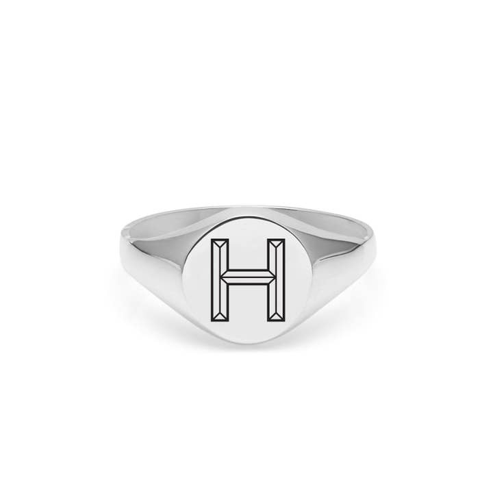 Facett Initial H Round Signet Ring - Silver for wholesale by Myia Bonner