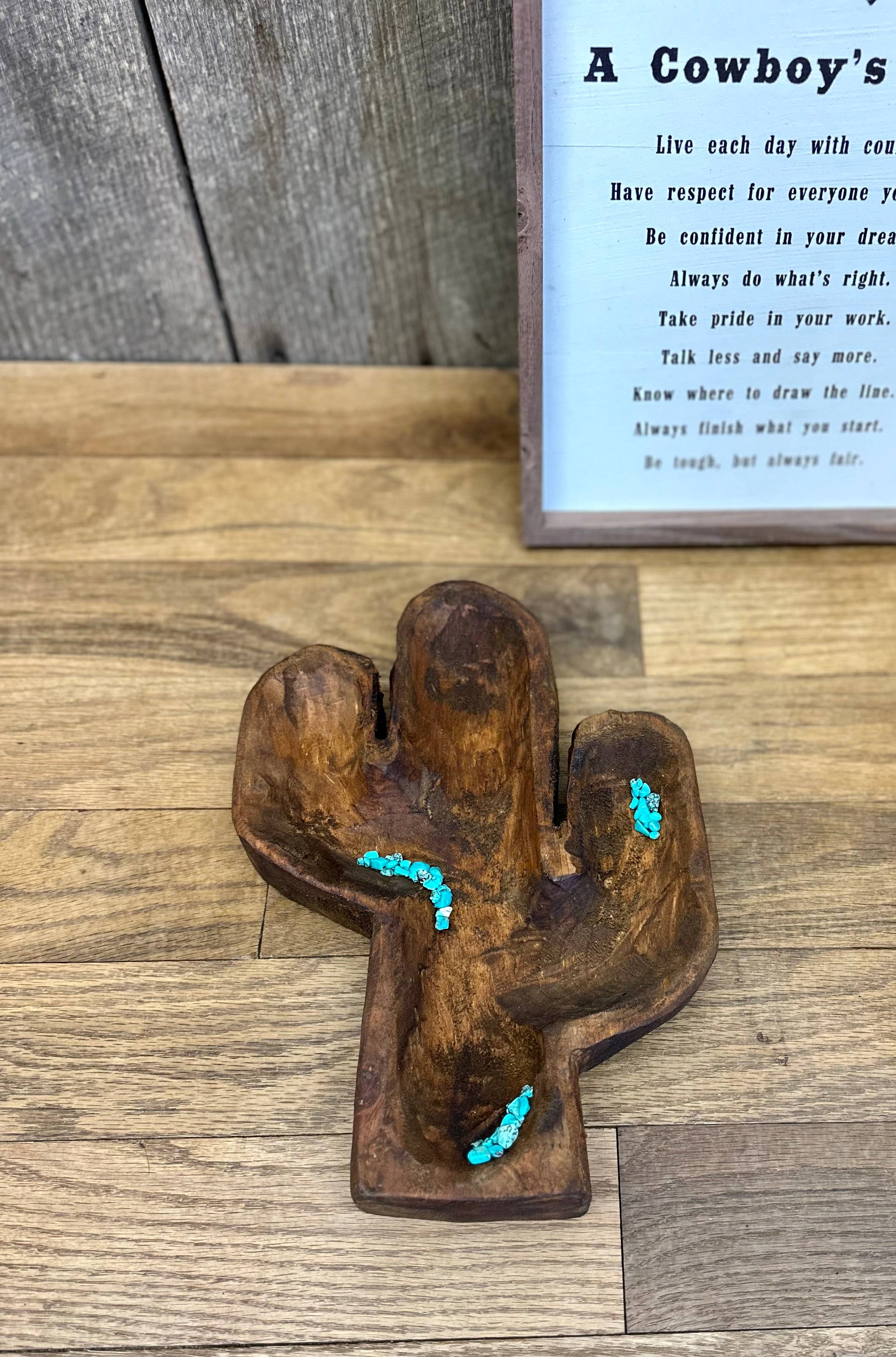 Southern Rust - Wholesale Decorative Plate/Dish/Bowl - Wooden Turquoise Cactus Bowl1