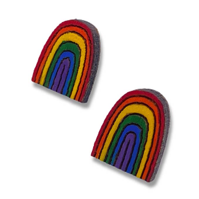 Wood Rainbow Stud Earrings for wholesale by Brave Wimp