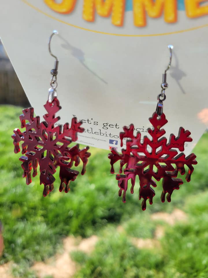 Bloody Snowflake Acrylic Goth Christmas Earrings for wholesale by A Little Bit of Summer LLC