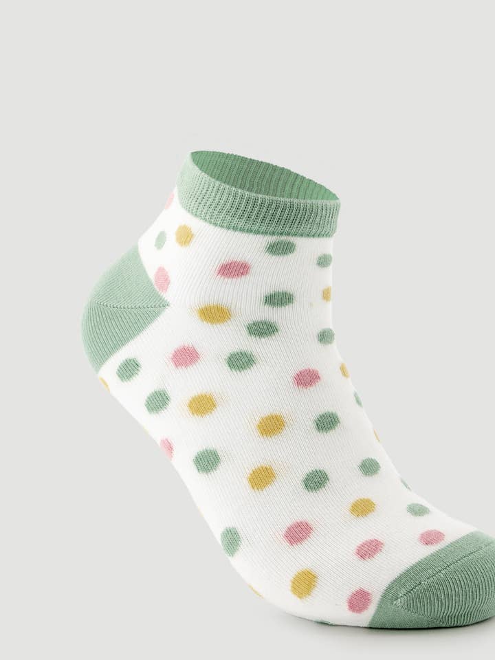 ORGANIC COTTON ANKLE SOCKS DOTS WHITE FAIR TRADE for wholesale by Veraluna Sustainable Clothing
