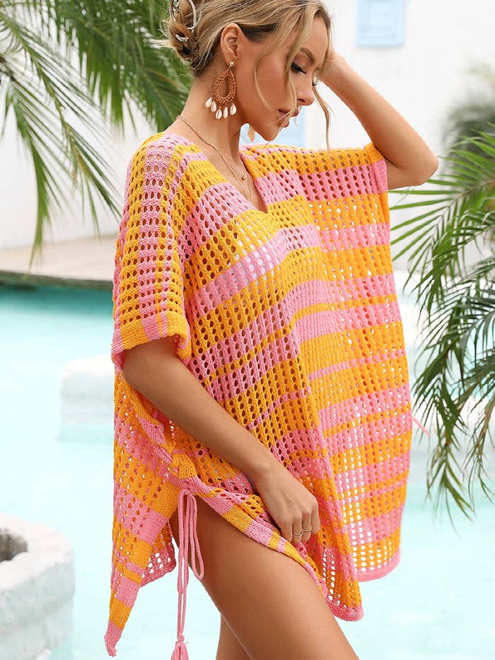 Lily Clothing - Wholesale Swim Cover Up - Women's - CWMW0028_STRIPE PATTERNED HOLLOW KNIT SWIMWEAR COVER UP9