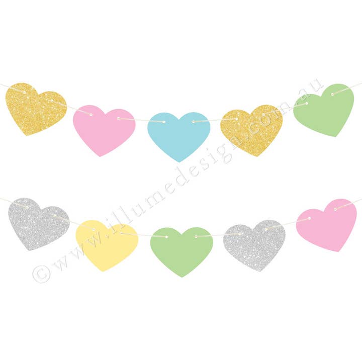 Illume Partyware - Wholesale Bunting/garland - Pastel Heart Reversible Garland