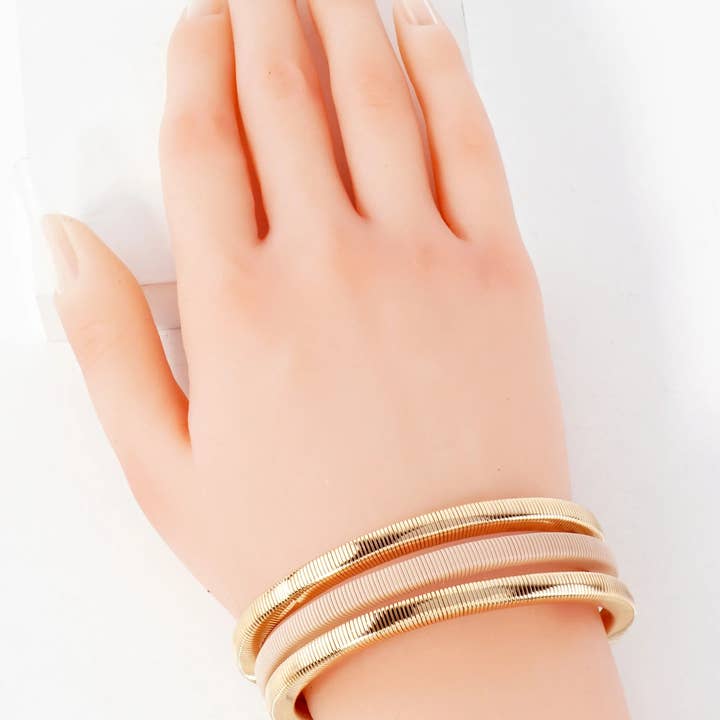 Wild Honey - Wholesale Jewelry Set - 3-PC-Set Layered Metal Stackable Stretch Square-Coil Bracelet1