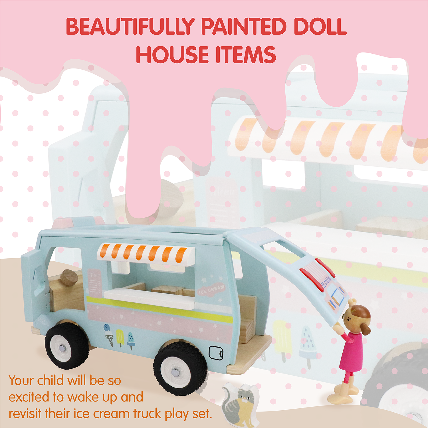 Leo & Friends - Wholesale Toy Set - Kids - L&F Wooden Ice Cream Van, 3-Piece Set12
