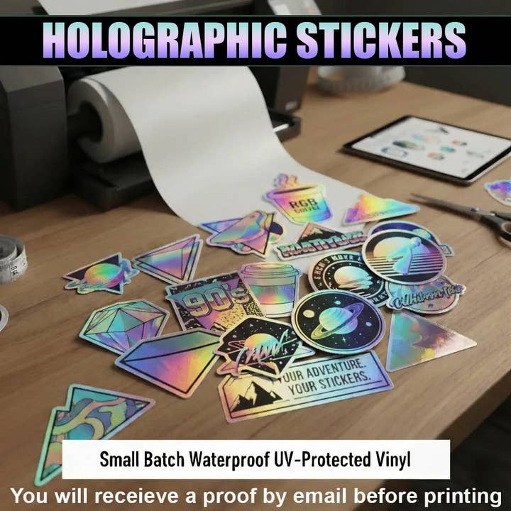 Pegatinas Personalizadas Impresas HOLOGRÁFICAS para venta al por mayor de Hilltop Packs LLC