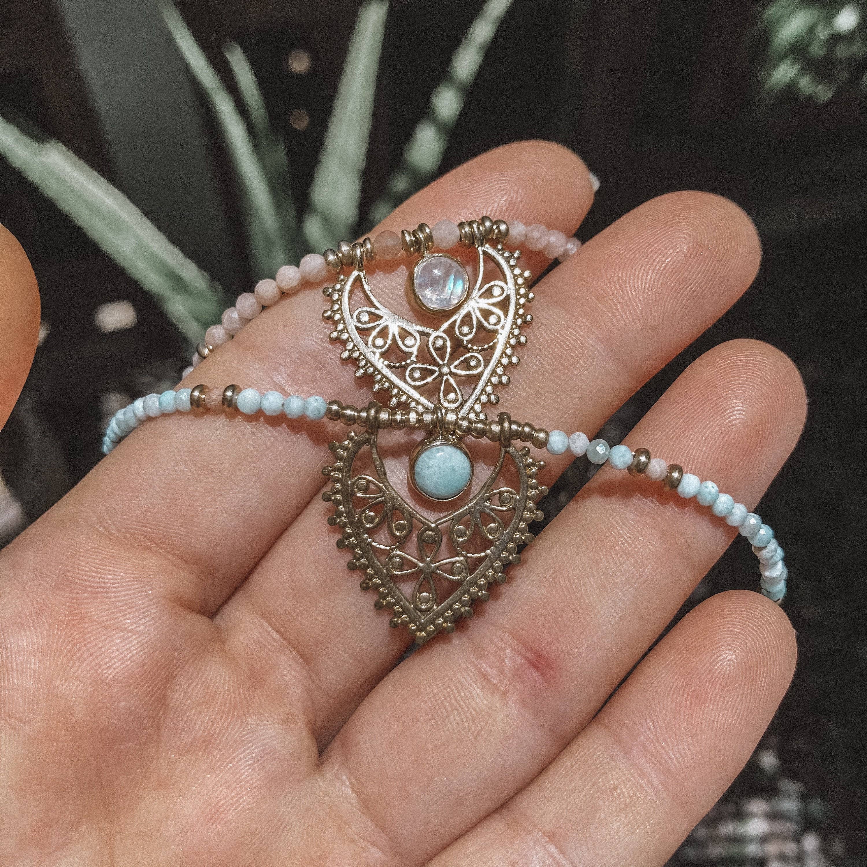 Bonisita - Wholesale Pendant/Charm Necklace - Rainbow and Pink Moonstone or Larimar Beads Necklace2