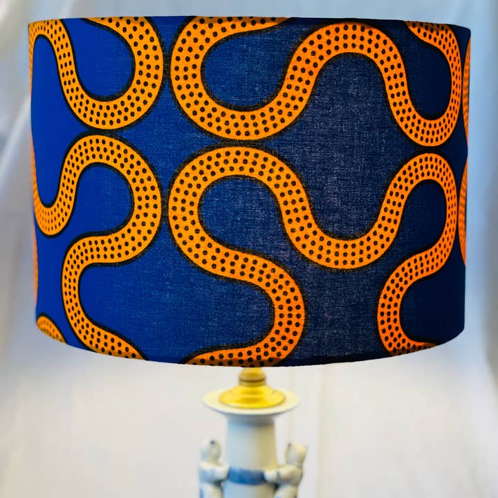 Olive and Limpet - Wholesale Lampenkap - 12 inch drumkap. West-Afrikaanse Ankara-stof. Helderblauw en oranje.3