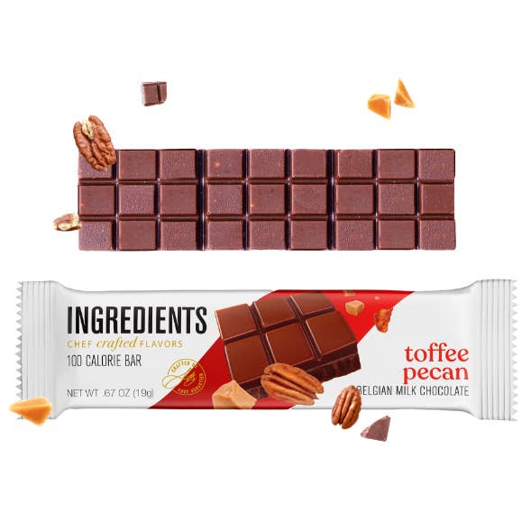 100 Calorie Bar, Belgian Milk Chocolate - Toffee & Pecan for wholesale by Astor Chocolate Corp.