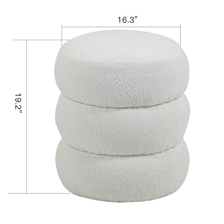 Glamour Home - Wholesale Ottoman - Azaria White Boucle Fabric Round Tufted Ottoman