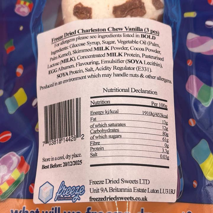 Freeze Dried Sweets - Wholesale Chocolate Covered Sweets - Charleston Chew Vanilla - Imported directly from USA - Freez3