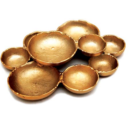 India Handicrafts Inc - Wholesale Platter - Gold Aluminum Textured 9-Bowl Cluster Platter