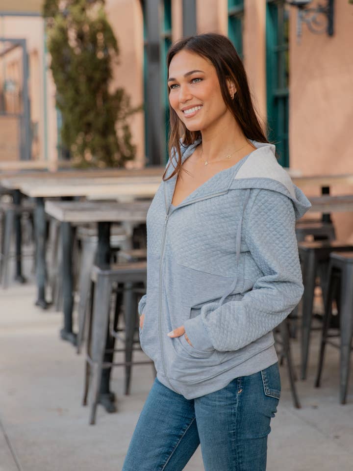 Tickled Teal - Wholesale Hoodie - Women's - Contrast Quilted Zip Up Hoodie4