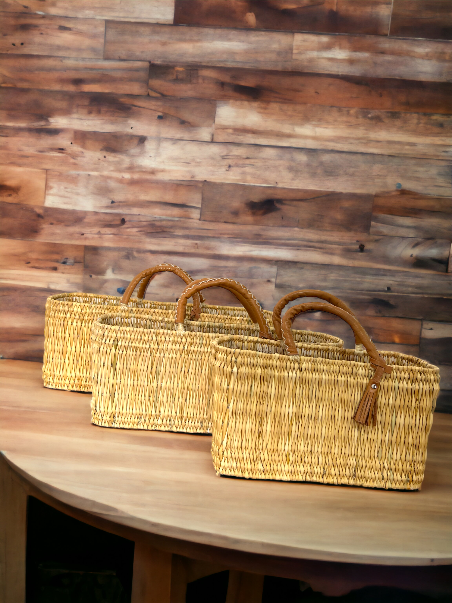 Melecraft - Wholesale Basket - Natural Reed Baskets Set - With Leather Moroccan handmade4