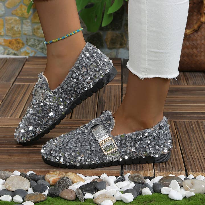 Beyond Apparel - Wholesale Flats - Women's - Sequin Round Toe Slip-Ons
