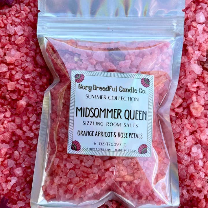 MIDSOMMER QUEEN Sizzling Room Salt Crystal Potpourri: Orange Apricot & Rose Petals Scent for wholesale by Gory Dreadful Candle Co