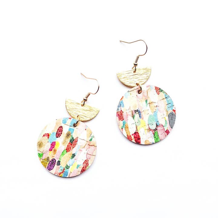 Spring Bella Cork + Leather Fusion Trendy Statement Earrings for wholesale by Spoon & Theory Handmade