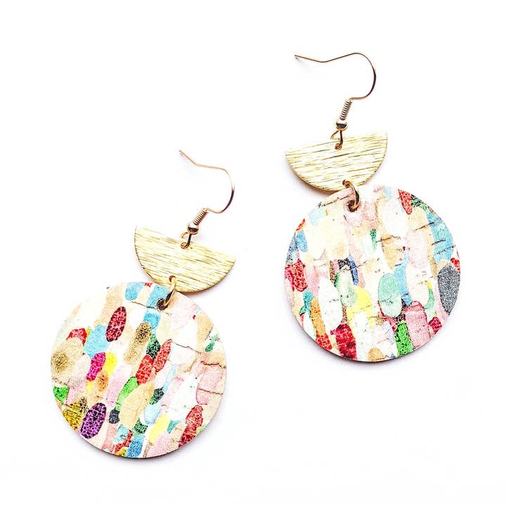 Spoon & Theory Handmade - Vente Boucles d'oreilles pendantes - Boucles d'oreilles tendance Spring Bella en liège et cuir Fusion0