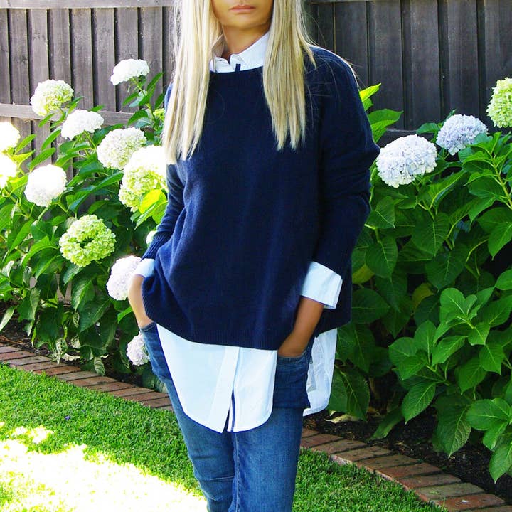 Harper Navy Blue Over Size Jumper for wholesale by Who's Charlie