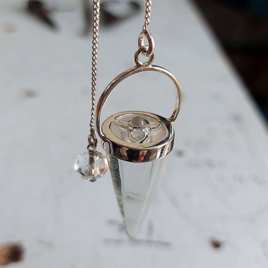 Crystal Earth Sterling - Wholesale Meditation Supplies - Celtic Knotted Dowsing Pendulum   - Natural Quartz1