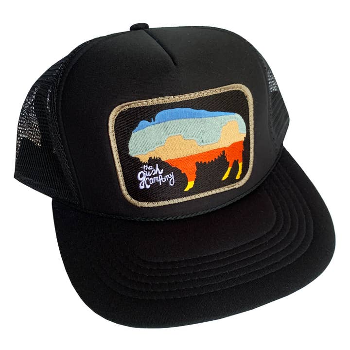 Black American Buffalo Trucker - Grey Border for wholesale by The Gush Company