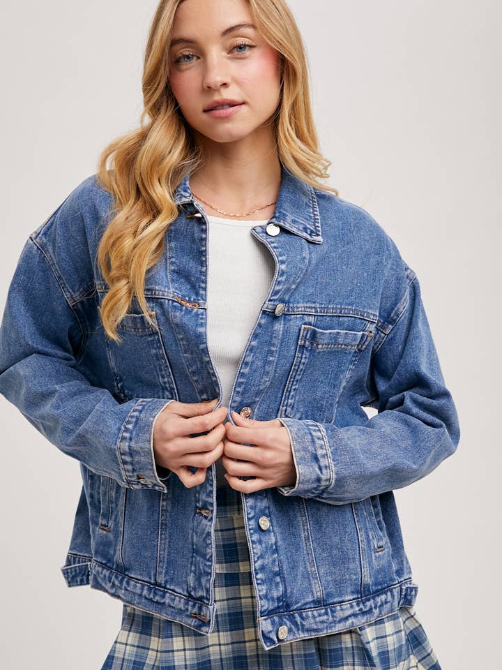 Bluivy - Venta al por mayor Cazadora vaquera - Mujer - Chaqueta oversized de mezclilla con botones43