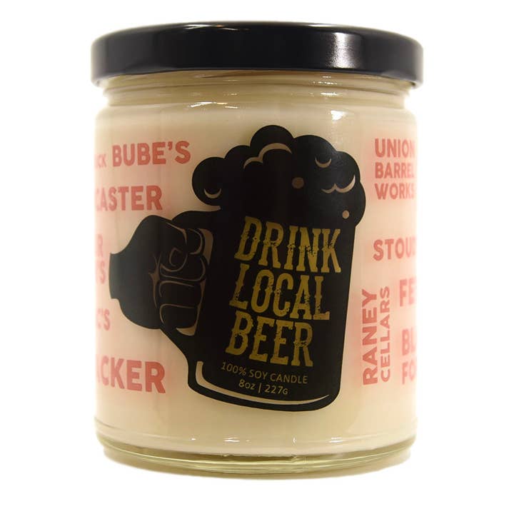 Drink Local Beer Candle for wholesale by Lucky Mfg. Co.