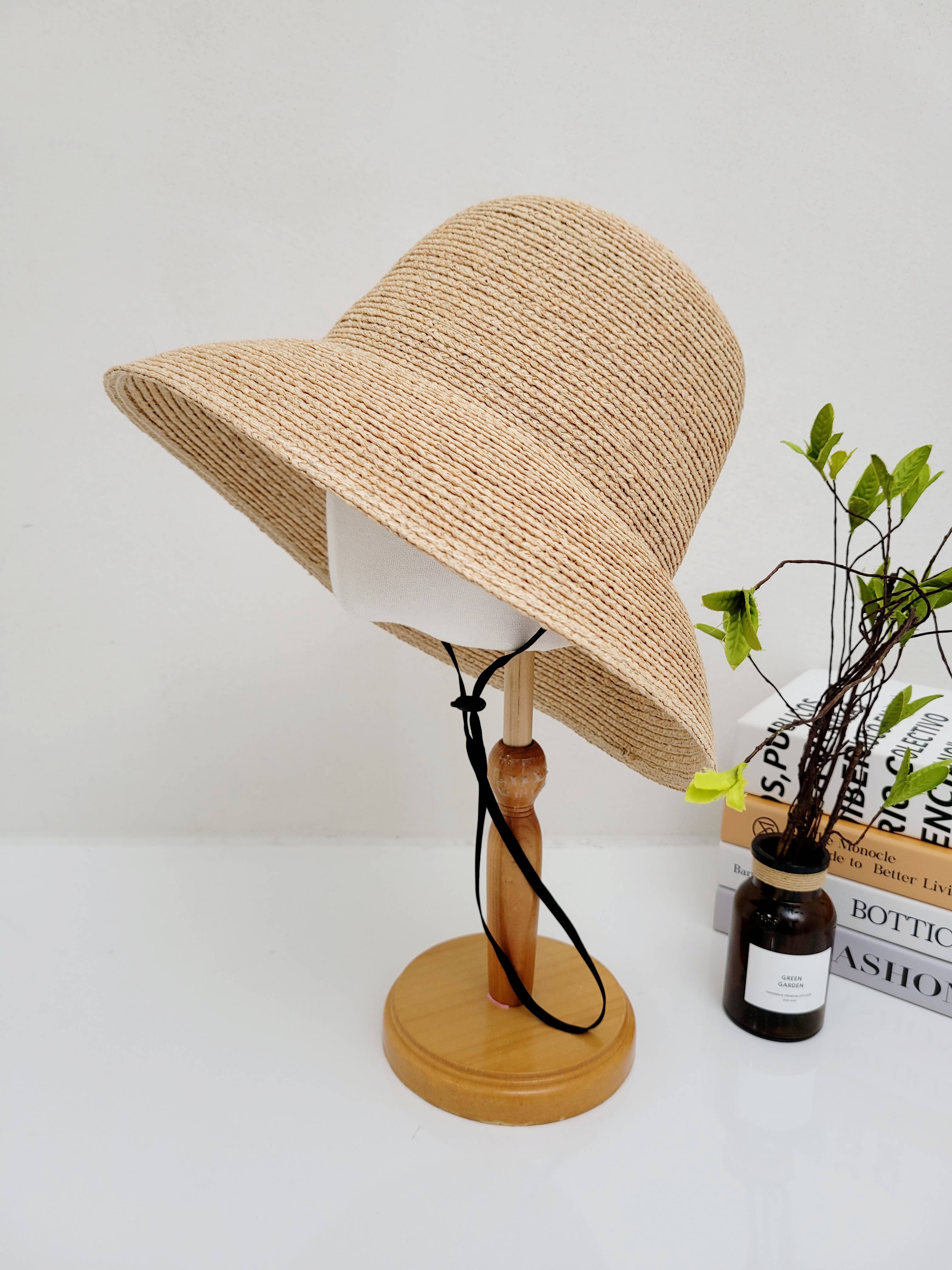 Comfortarians - Wholesale Straw Hat - Women's - 100% Natural Raffia Beach Hat, removable chin strap