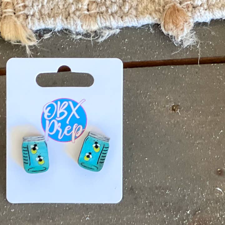 OBX Prep - Wholesale Dangle Earrings - Firefly Jar Earrings – Hand-Painted Birch Wood in Stud or Da6