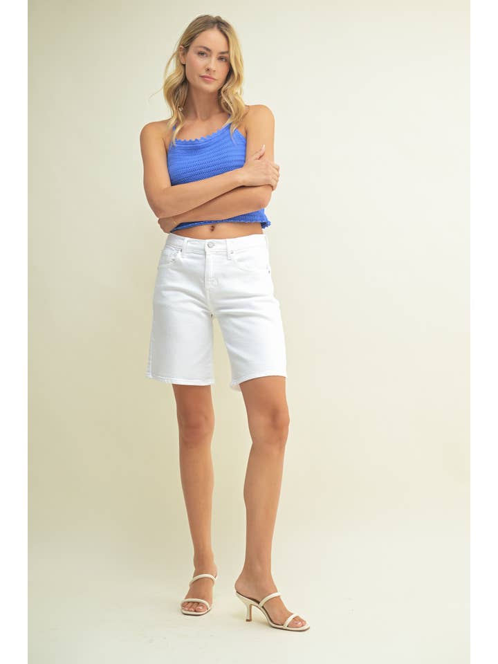 JUST BLACK DENIM - Wholesale Shorts - Women's - BH492J - OPT WHT - Stretch Longer Length Short