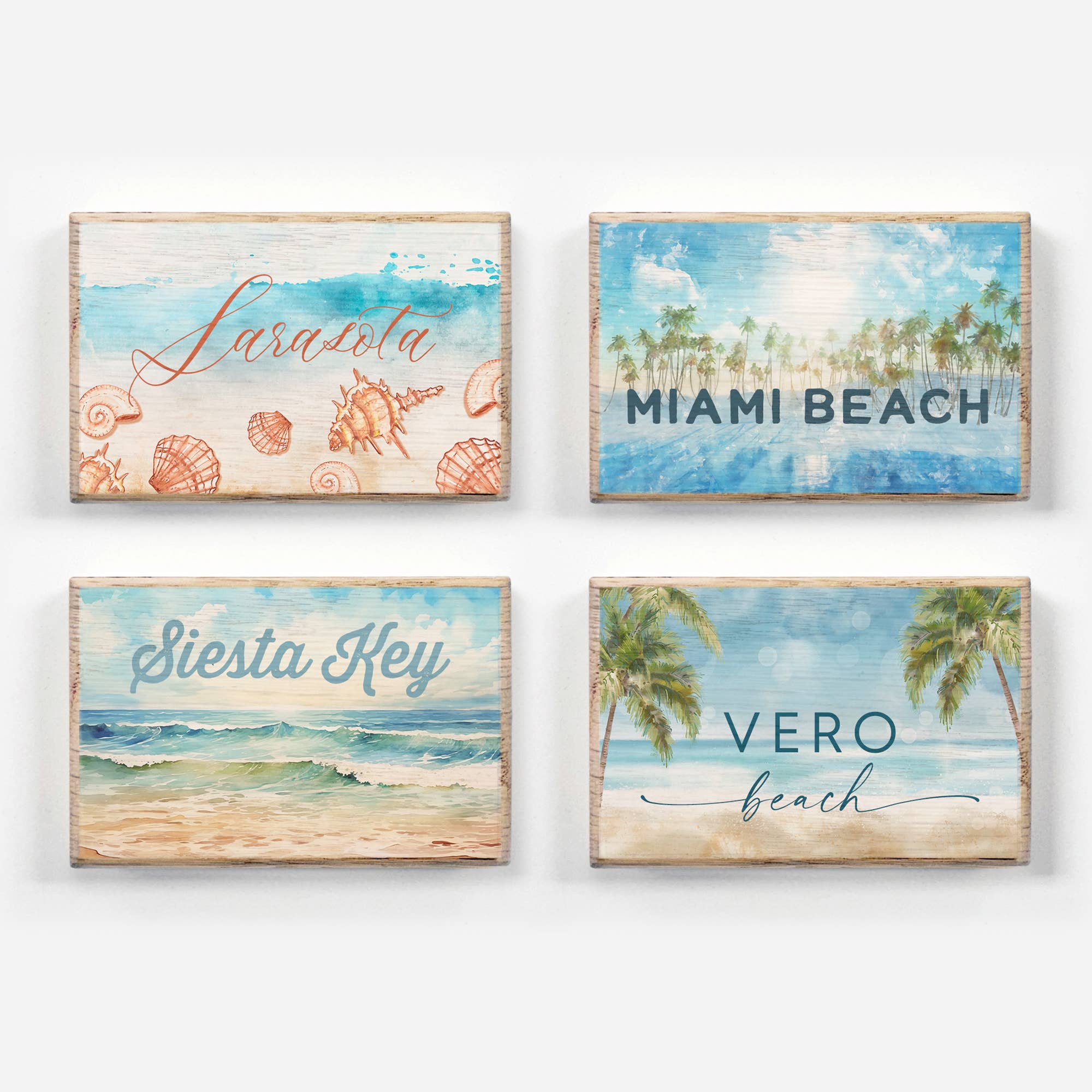 Hangout Home - Wholesale Magnet - Beach Watercolor Wood Magnets - Chunky Wooden Fridge Magnets0