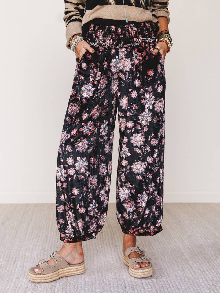 Gather Together Velvet Wide Leg Pants - Black for wholesale on Faire