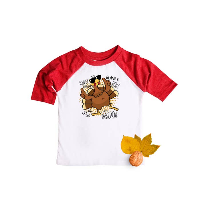 Jumpin' Jaks Tees – wholesale Screen-printed t-shirt – Kids – Let Me See that Casserole Funny Thanksgiving Kids Raglan