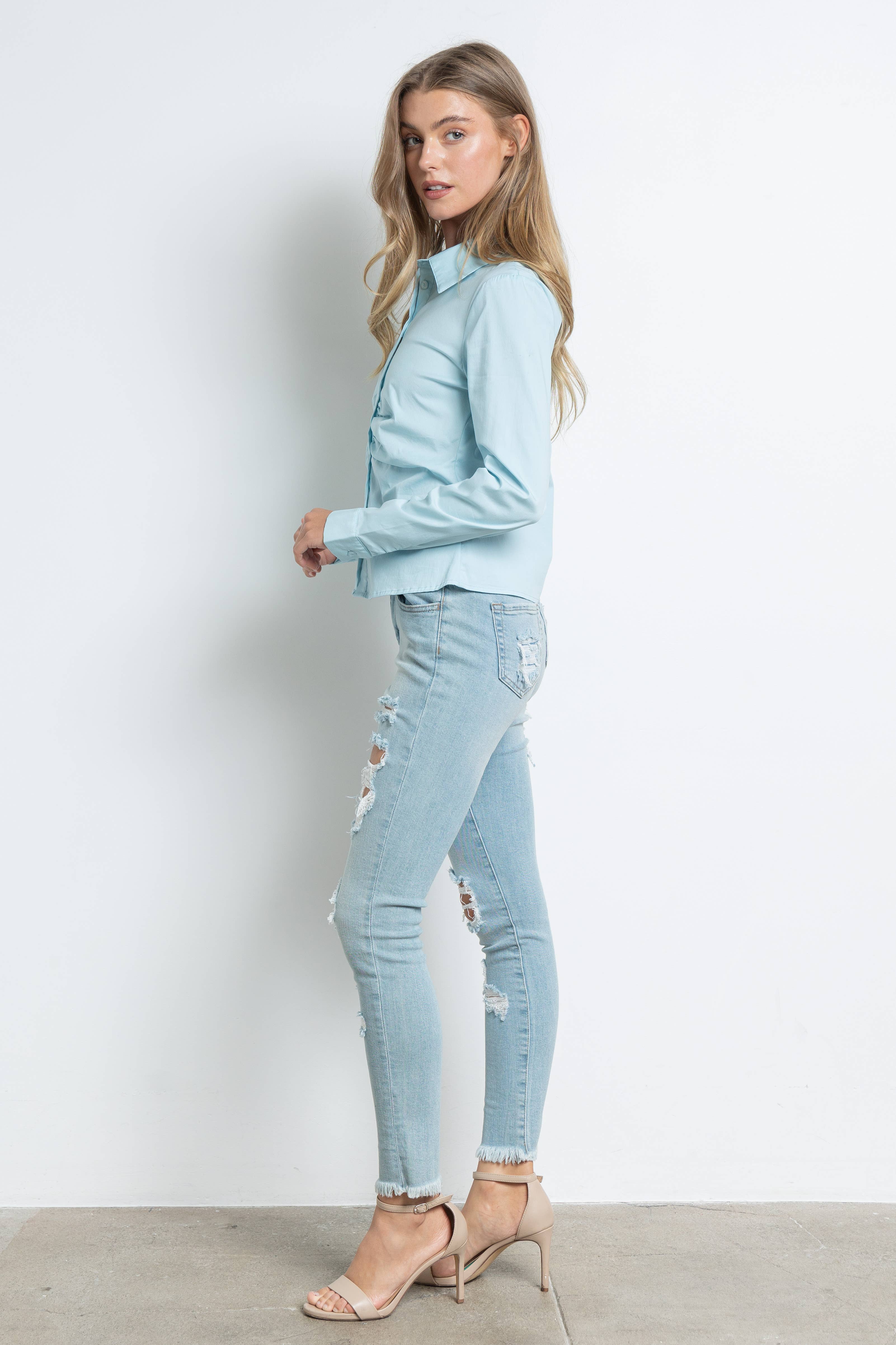 KIWI - Wholesale Button Down Shirt - Women's - IT2349-1 Ruched cotton shirt6